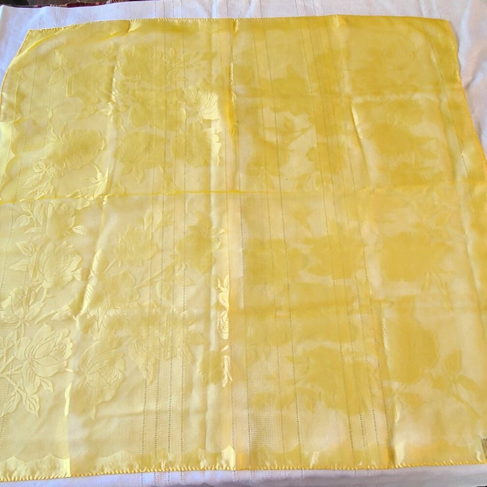 Vintage Beautiful Yellow Made in Japan Woven Nylon and Rayon Scarf. 25.5"x25"